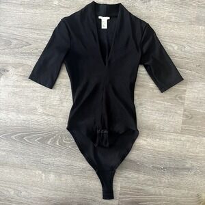 H&M Black Deep V Neck Bodysuit